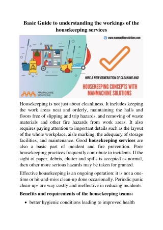 Basic Guide to understand housekeeping services