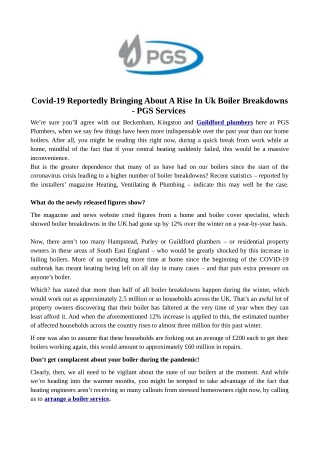 Covid-19 Reportedly Bringing About A Rise In Uk Boiler Breakdowns - PGS Services