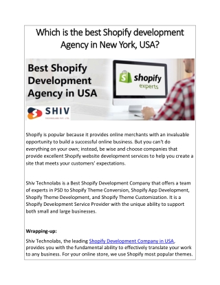 Which is the best Shopify development agency in New York