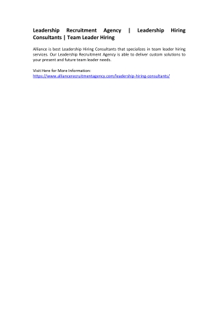 Leadership Recruitment Agency - Leadership Hiring Consultants - Team Leader Hiring