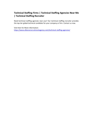 Technical Staffing Firms - Technical Staffing Agencies Near Me - Technical Staffing Recruiter
