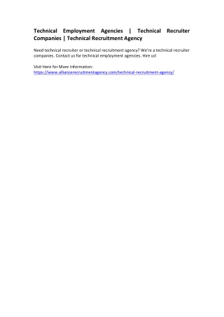 Technical Employment Agencies - Technical Recruiter Companies - Technical Recruitment Agency