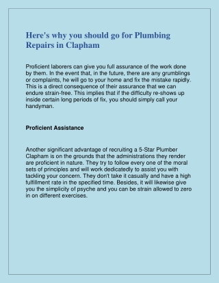 Get your Plumbing Repairs in Clapham