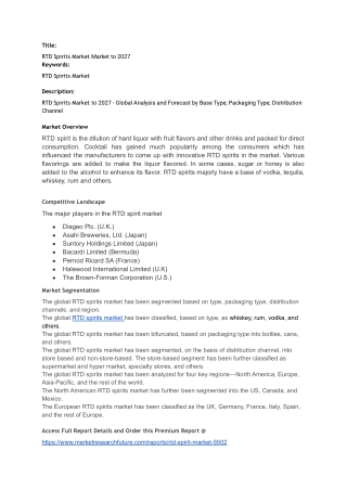 RTD Spirits Market Research Report - Global Forecast till 2024