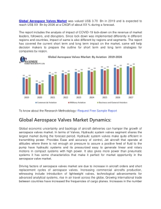 Global Aerospace Valves Market was valued US