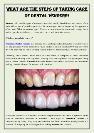 What are the steps of taking care of Dental Veneers