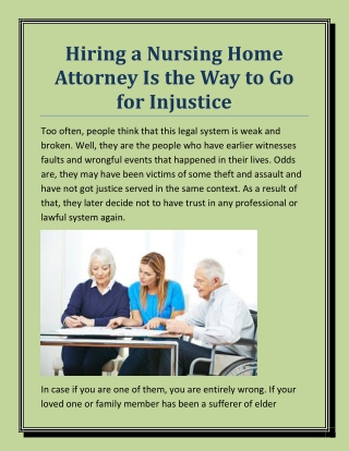 Hiring a Nursing Home Attorney Is the Way to Go for Injustice