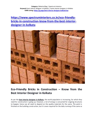 Eco-Friendly Bricks in Construction – Know from the Best Interior Designer in Kolkata