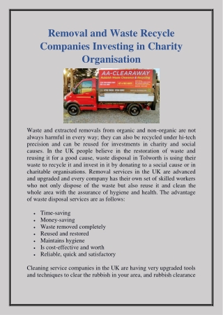 Removal and Waste Recycle Companies Investing in Charity Organisation