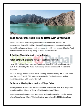 Take an Unforgettable Trip to Hatta with Loved Ones