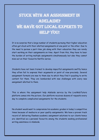 Stuck with an assignment in Adelaide? We Have Got Local Experts To Help You!