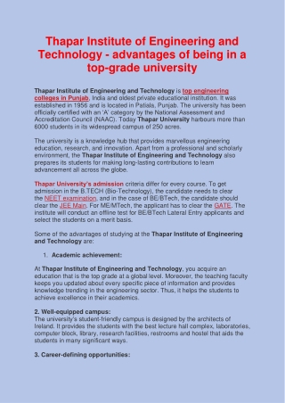 Thapar Institute of Engineering and Technology - advantages of being in a top-grade university