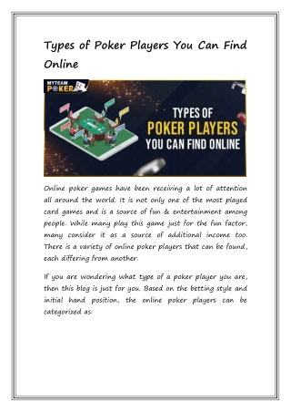 Types of Poker Players You Can Find Online