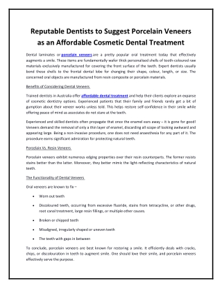 Reputable Dentists to Suggest Porcelain Veneers as an Affordable Cosmetic Dental Treatment