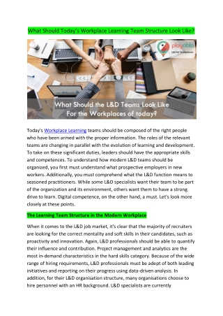 What Should Today’s Workplace Learning Team Structure Look Like