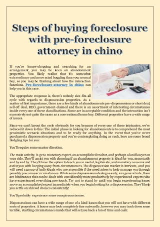 Steps of buying foreclosure with pre-foreclosure attorney in chino