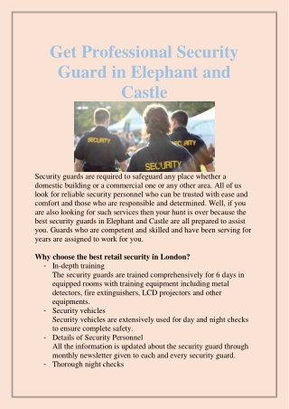 Get Professional Security Guard in Elephant and Castle