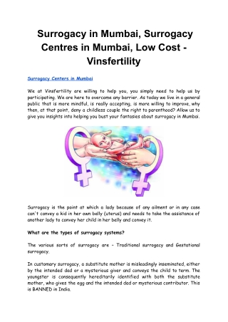 Surrogacy in Mumbai, Surrogacy Centres in Mumbai, Low Cost - Vinsfertility