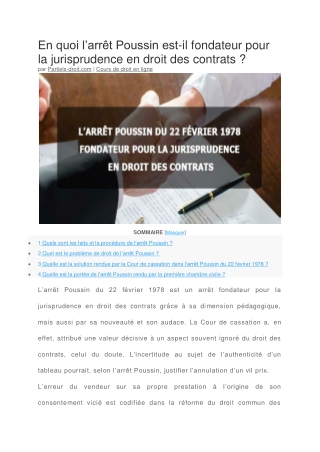 La jurisprudence en droit des contrats et l'arrêt Poussin