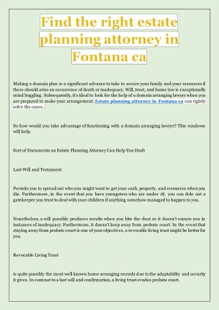Find the right estate planning attorney in Fontana ca