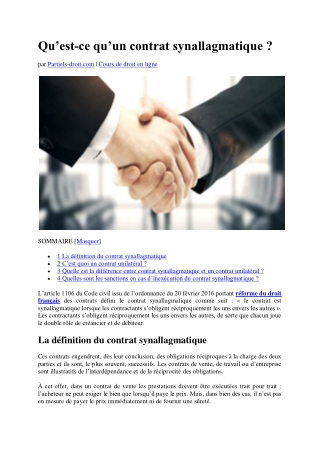 La définition d'un contrat synallagmatique