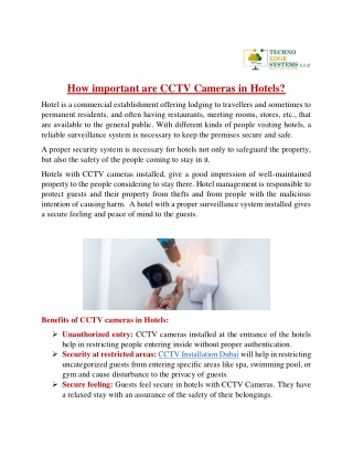 How Important are CCTV Cameras in Hotels?