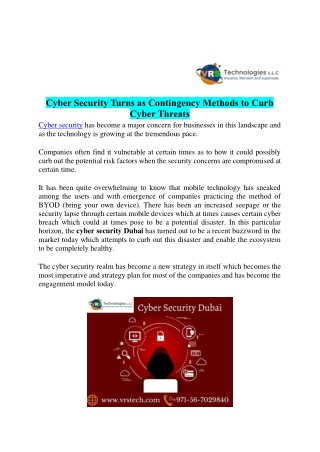 Cyber Security Dubai Turns as Contingency Methods Cyber Threats