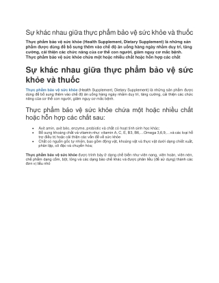 Sự khác nhau giữa thực phẩm bảo vệ sức khỏe và thuốc