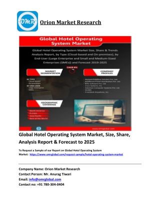 Global Hotel Operating System Market Trends, Size, Competitive Analysis and Fore