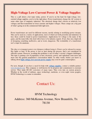 High-Voltage Low-Current Power & Voltage Supplies