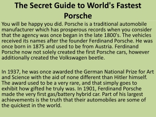 The Secret Guide to World's Fastest Porsche