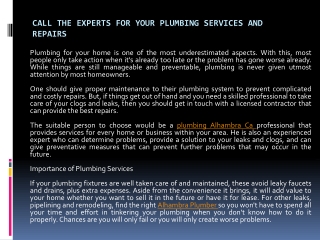Call the Experts for Your Plumbing Services and