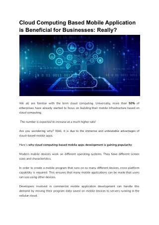 Cloud Computing Based Mobile Application is Beneficial for Businesses_ Really_