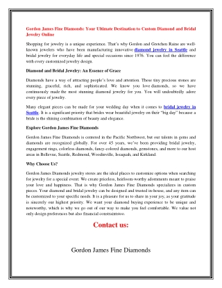 Gordon James Fine Diamonds Your Ultimate Destination to Custom Diamond and Bridal Jewelry Online