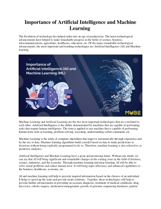 Importance of Artificial Intelligence and Machine Learning