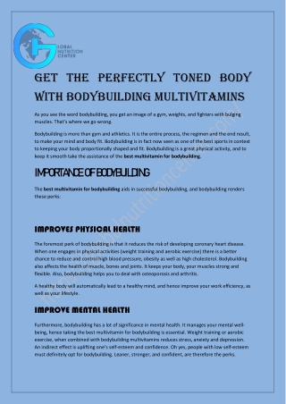 GET THE PERFECTLY TONED BODY WITH BODYBUILDING MULTIVITAMINS