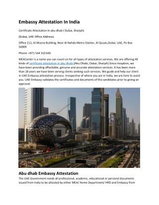 Abu Dhabi Embassy Attestation In India