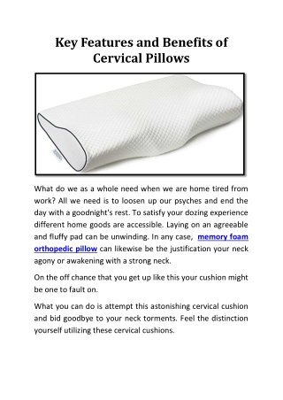 Key Features and Benefits of Cervical Pillows