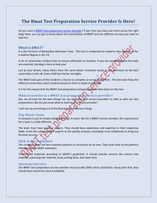 The Bmat Test Preparation Service Provider Is Here!