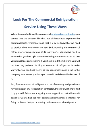 Look For The Commercial Refrigeration Service Using These Ways