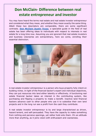 Don McClain- Difference between real estate entrepreneur and investor-converted