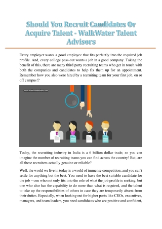 Should You Recruit Candidates Or Acquire Talent - WalkWater Talent Advisors