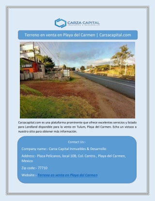 Terreno en venta en Playa del Carmen | Carzacapital.com