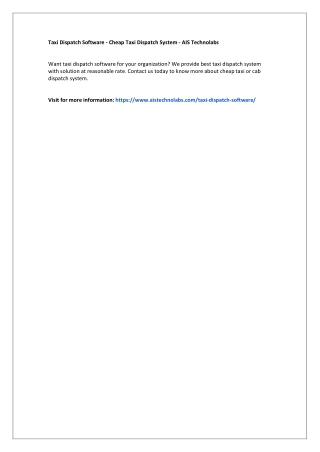 Taxi Dispatch Software - Cheap Taxi Dispatch System - AIS Technolabs