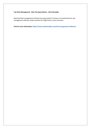 Taxi Fleet Management - Best Taxi App Solution - AIS Technolabs