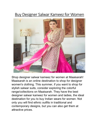 Buy Designer Salwar Kameez for Women