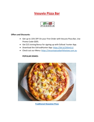 15% off - Vesuvio Pizza Bar Felixstow Takeaway Menu, SA