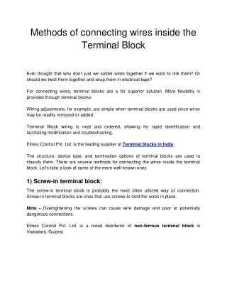 Methods of connecting wires inside the Terminal Block