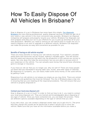 How To Easily Dispose Of All Vehicles In Brisbane