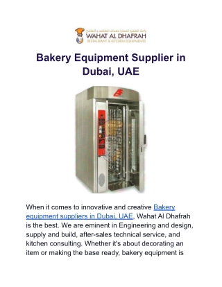 Bakery Equipment Supplier in Dubai, UAE